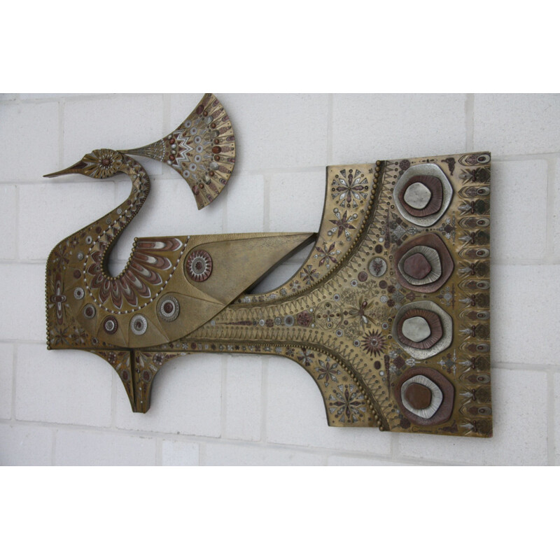 Vintage wall decoration "Peacock" in metal by Giovanni Schoeman