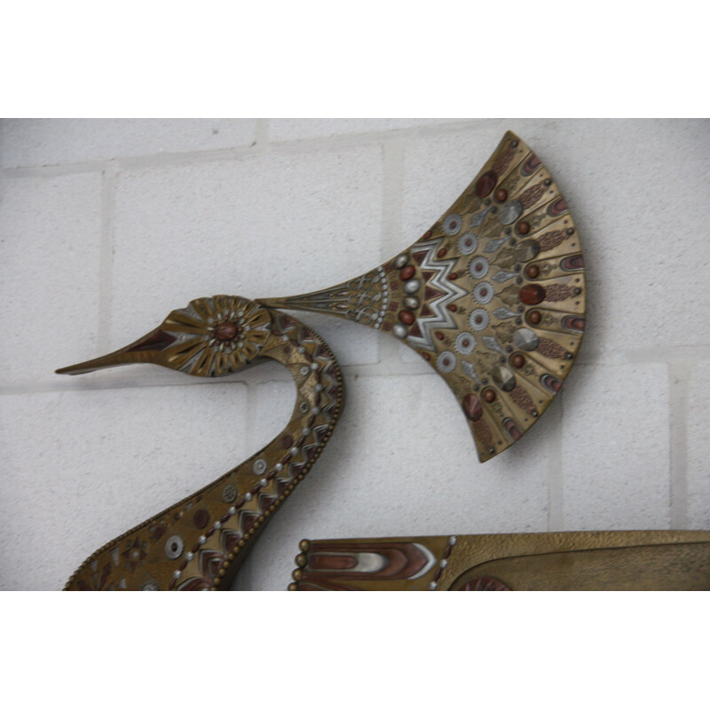 Vintage wall decoration "Peacock" in metal by Giovanni Schoeman