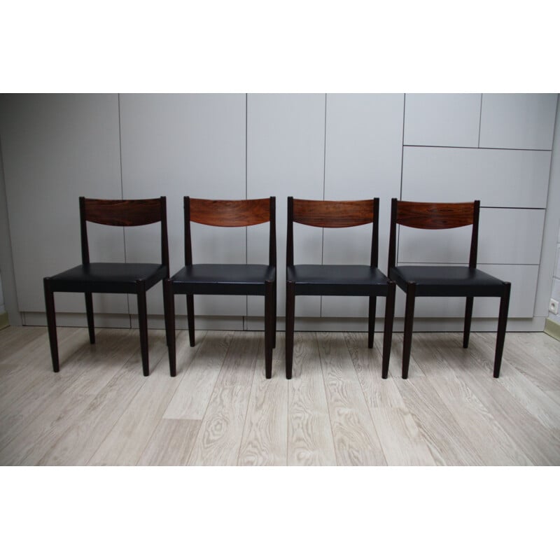 Set of 4 vintage dining chairs in rosewood and leather by Poul Volther