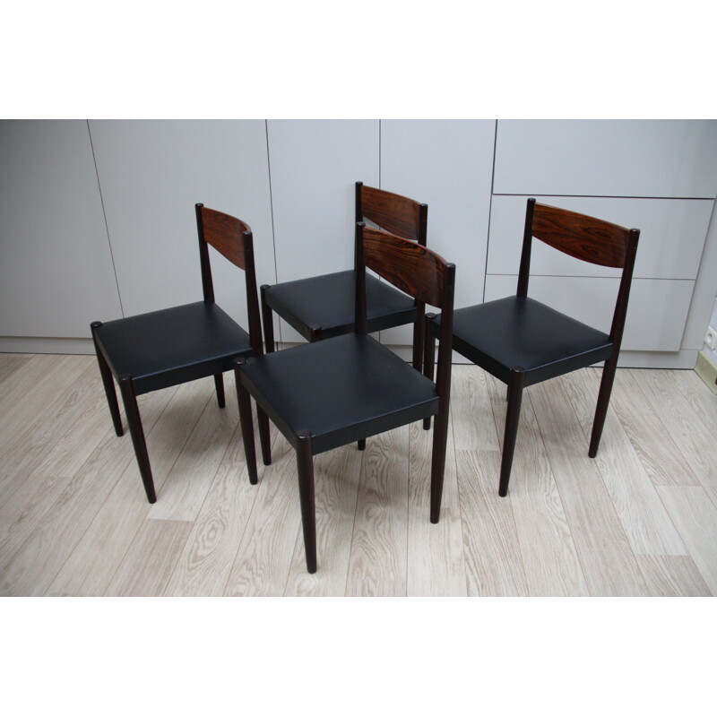 Set of 4 vintage dining chairs in rosewood and leather by Poul Volther