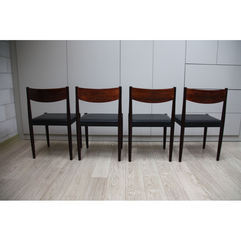 Set of 4 vintage dining chairs in rosewood and leather by Poul Volther