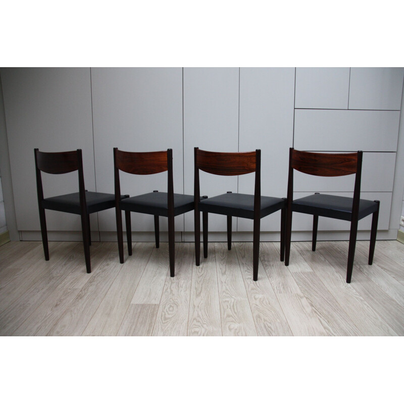 Set of 4 vintage dining chairs in rosewood and leather by Poul Volther