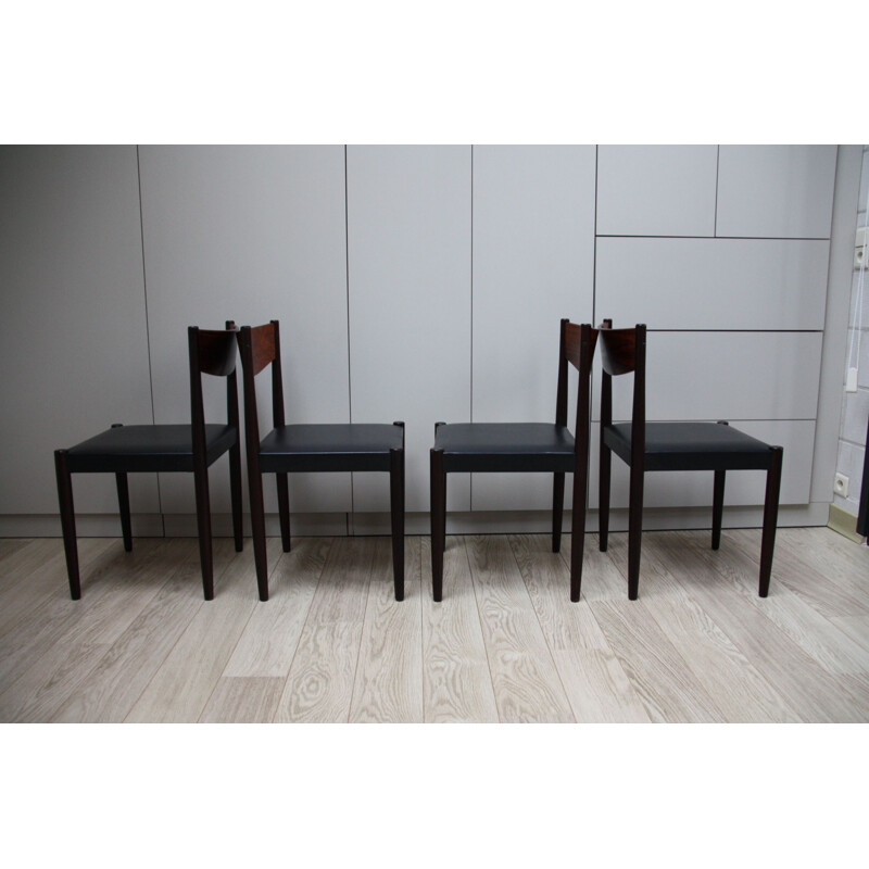 Set of 4 vintage dining chairs in rosewood and leather by Poul Volther