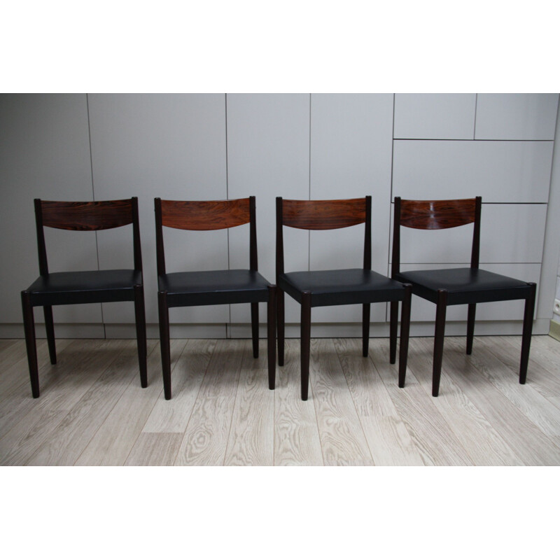 Set of 4 vintage dining chairs in rosewood and leather by Poul Volther