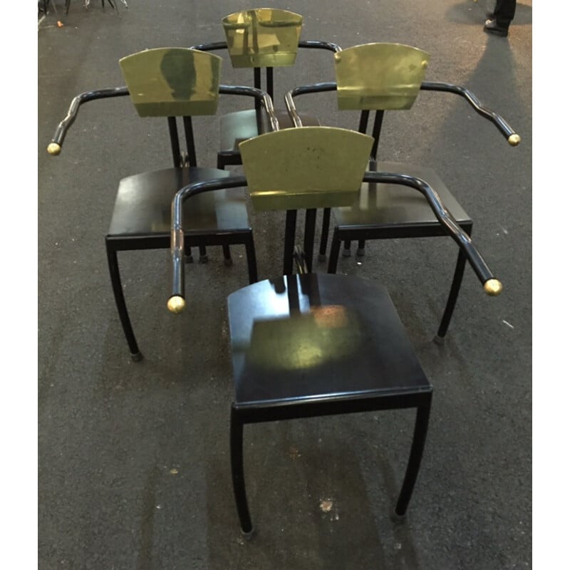 Set of 4 chairs in metal and sheet steel - 1970s