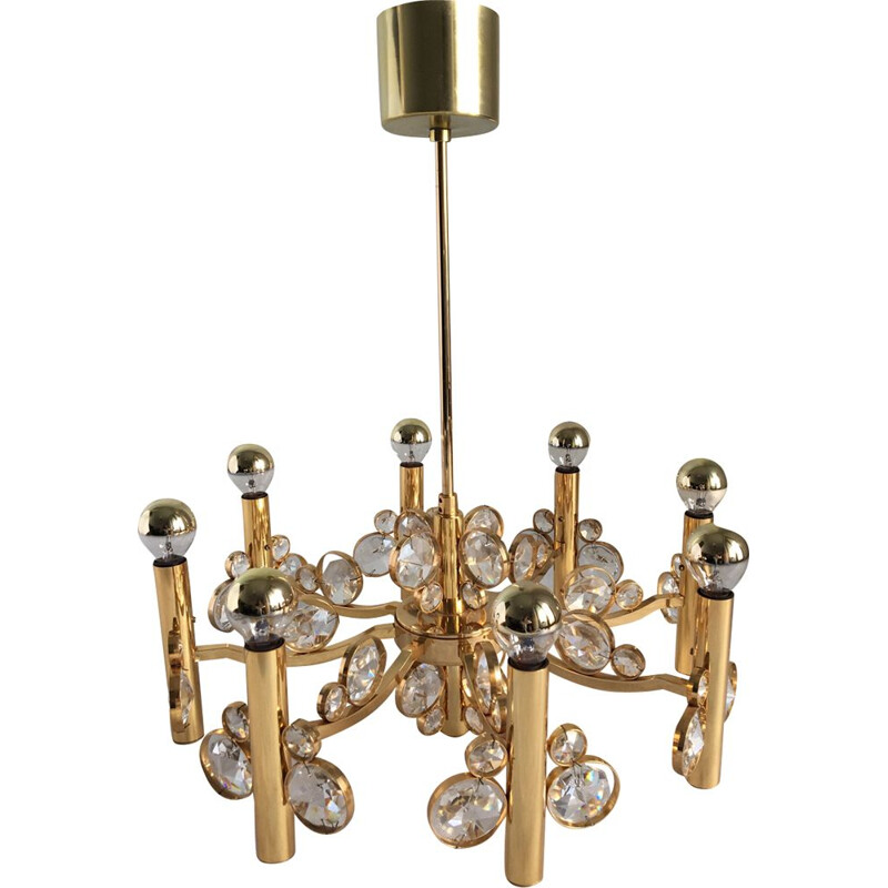 Vintage 8-arm chandelier in golden brass