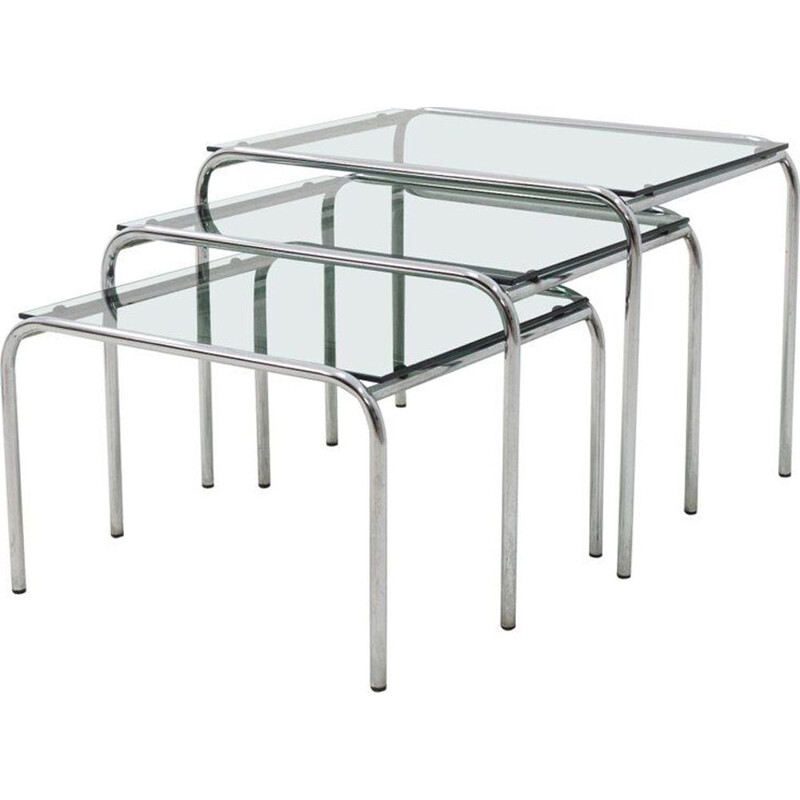 Set of 3 chromed nesting tables by Gispen