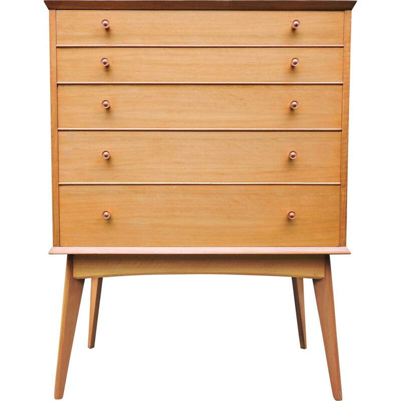 Vintage teak and walnut chest of drawers by Alfred Cox