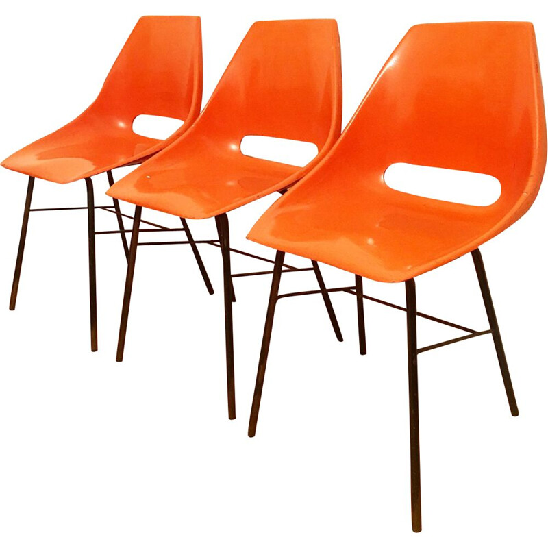 Set of 3 orange chairs by Miroslav Navratil for Vertex