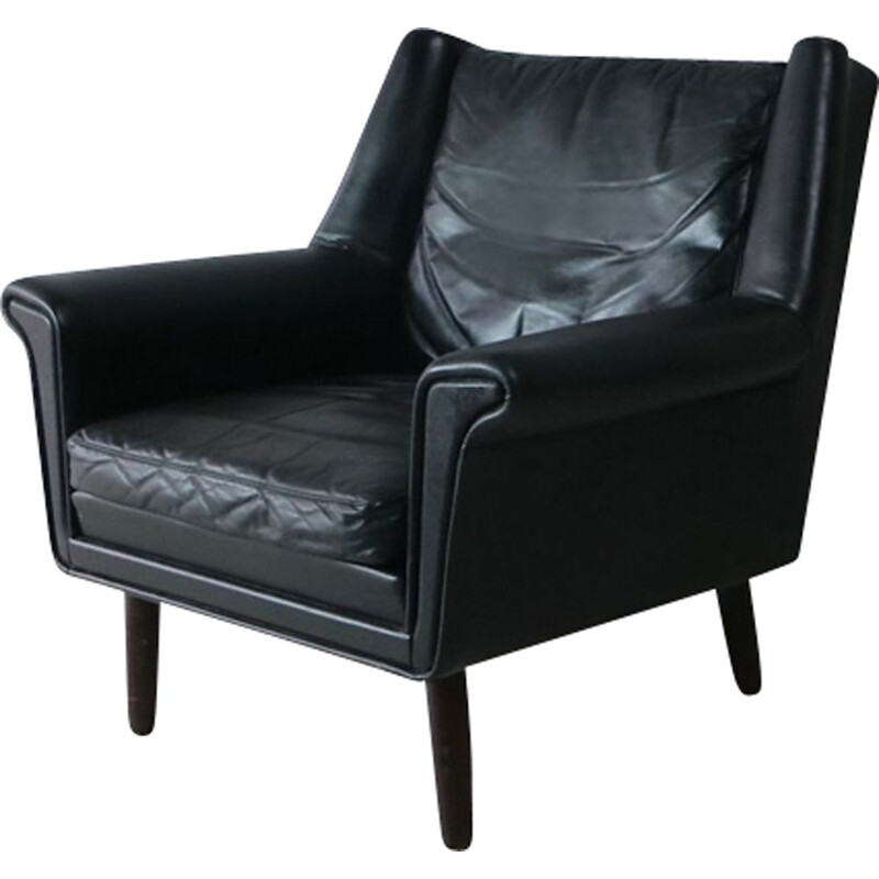 Vintage danish black leather armchair 1970