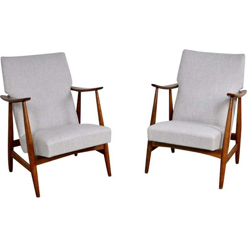 Pair of vintage armchairs by Van Teeffelen in white fabric 1960