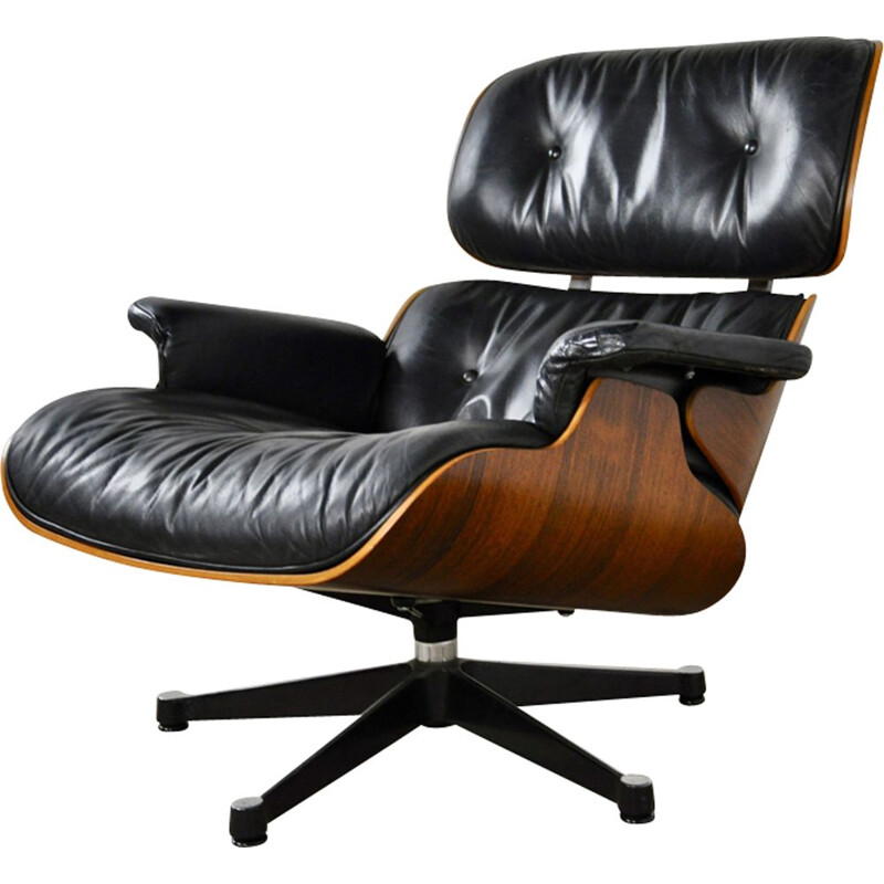 Vintage lounge chair by Eames for Herman Miller in rosewood and leather 1970s