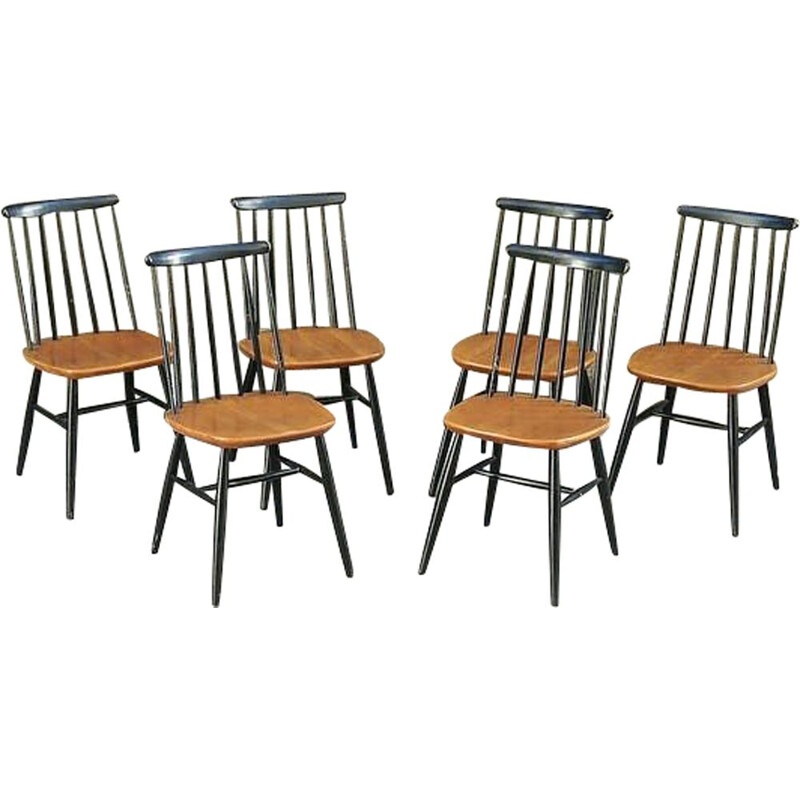 Set of 6 vintage Fanett chairs by Tapiovaara in wood 1960