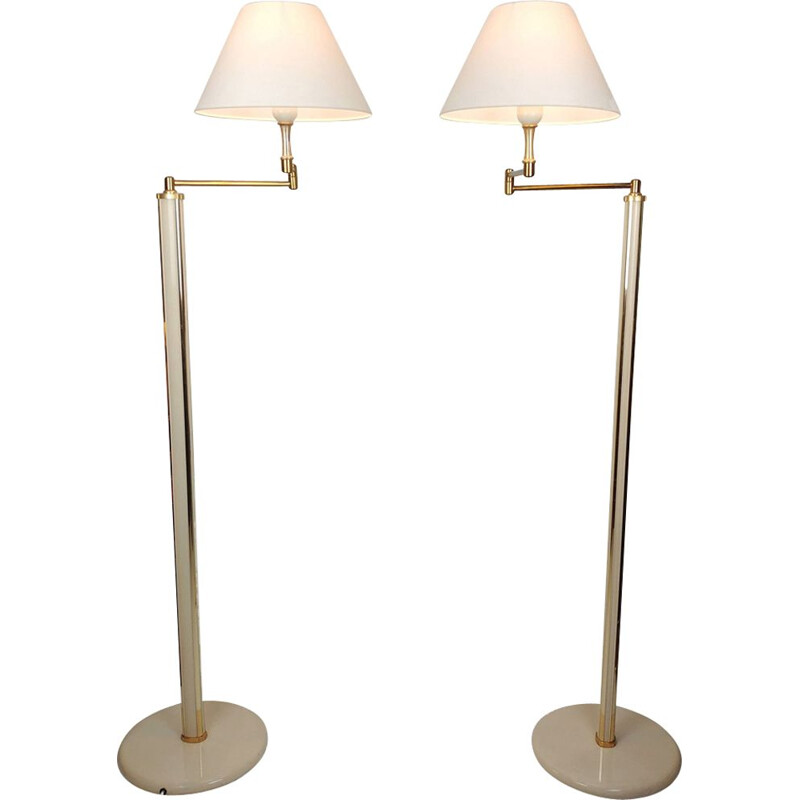 Pair of modular floor lamps lacquer and brass 1970 s