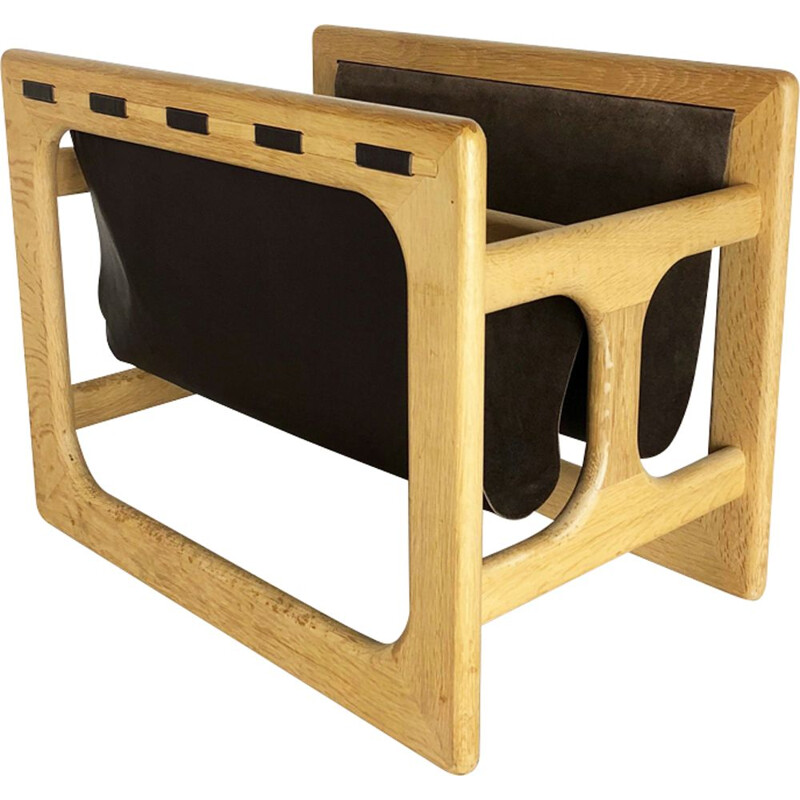 Vintage solid oak magazine rack by Salin Mobler, Denmark 1970