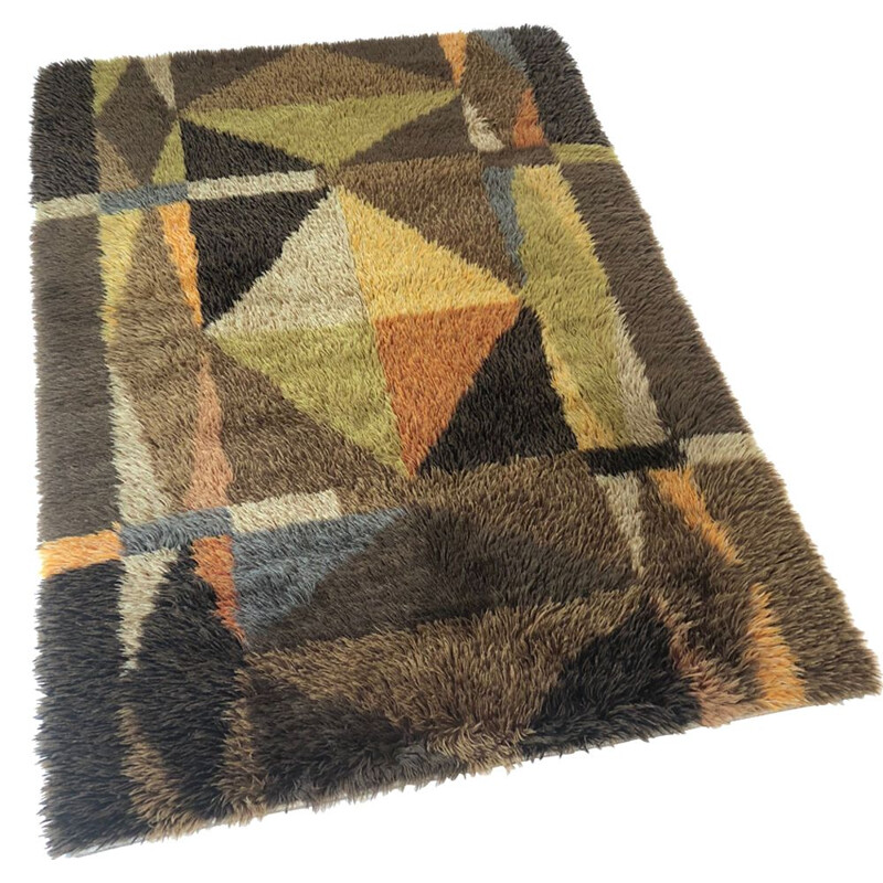 Original abstract Scandinavian High Pile Pop Art Rya Carpet, Sweden, 1960s