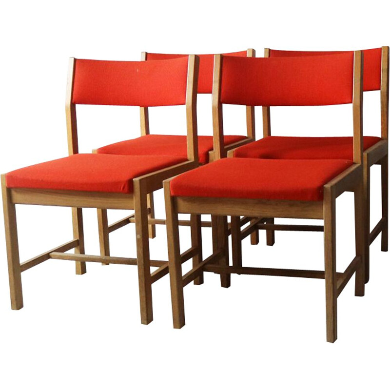 Ensemble de 4 chaises vintage de Borge Mogensen rouges danoises 1970