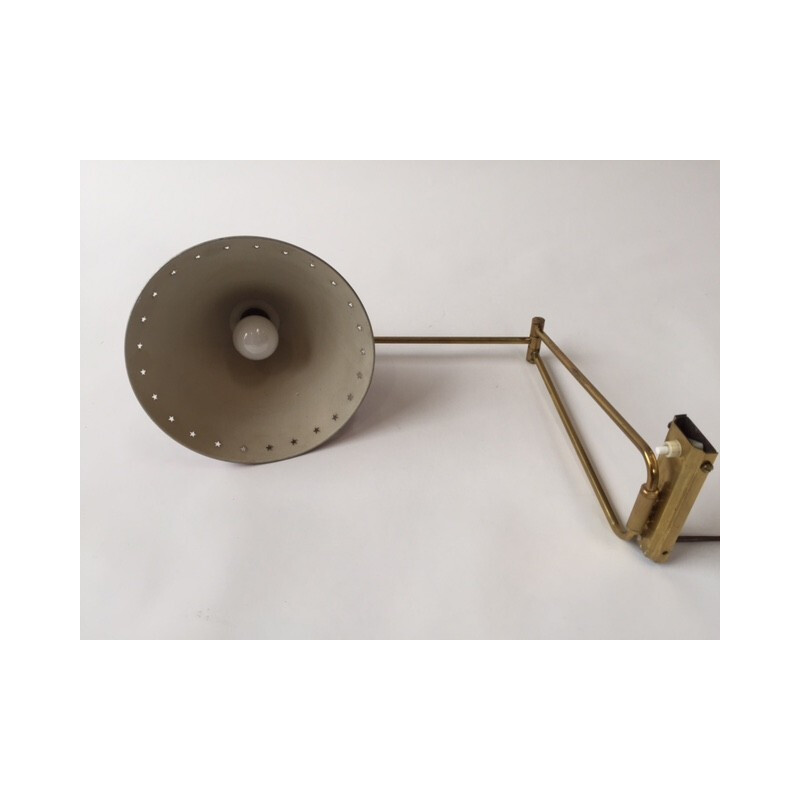 Red Diabolo wall lamp in sheet steel and brass, René MATHIEU - 1950s