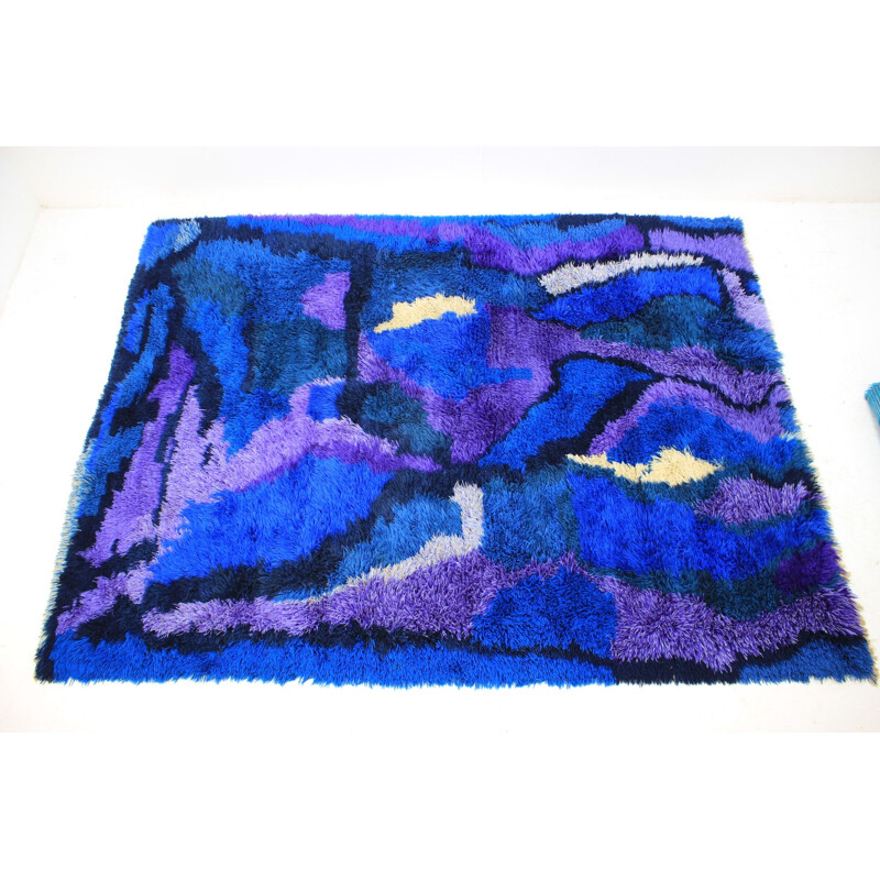 Vintage Danish carpet in blue wool 1970s