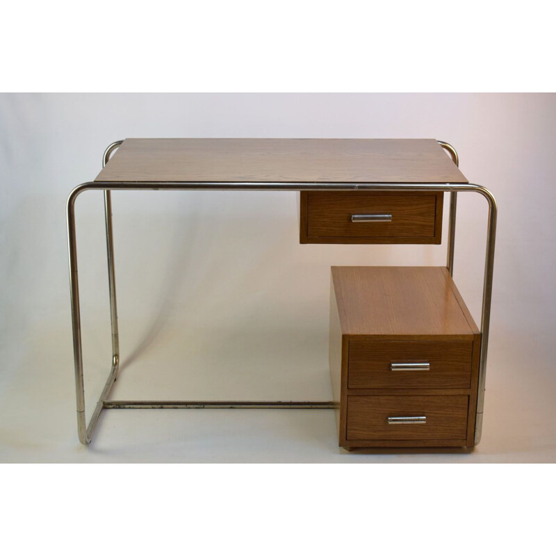 Vintage desk in oak and chromed steel by Thonet