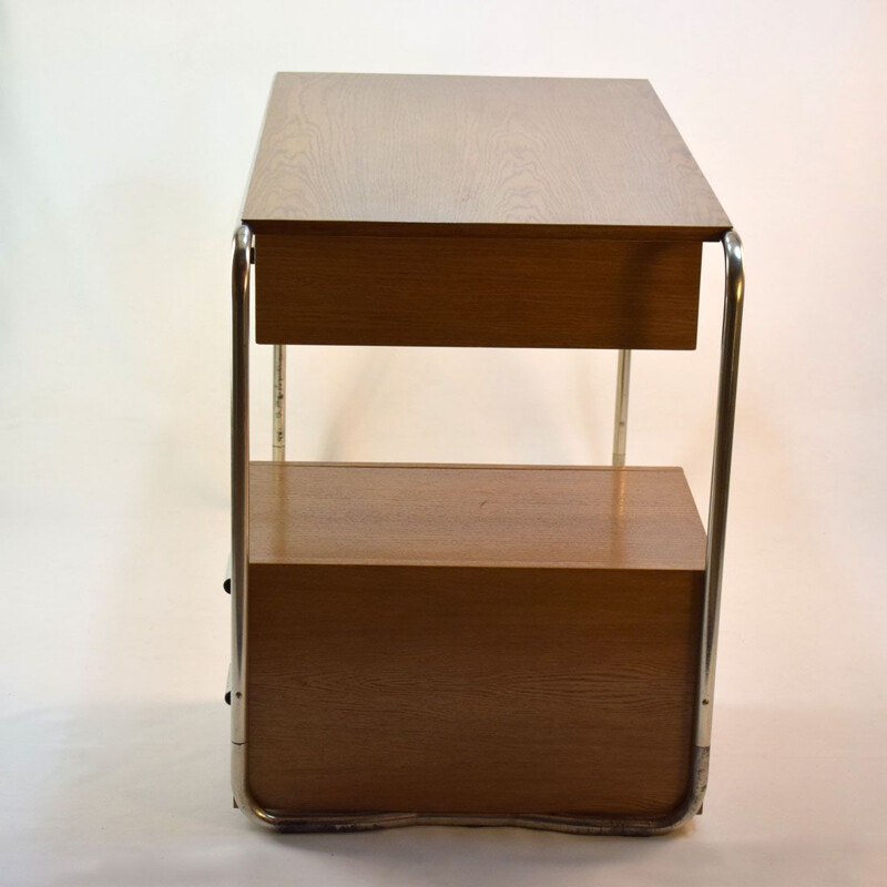 Vintage desk in oak and chromed steel by Thonet