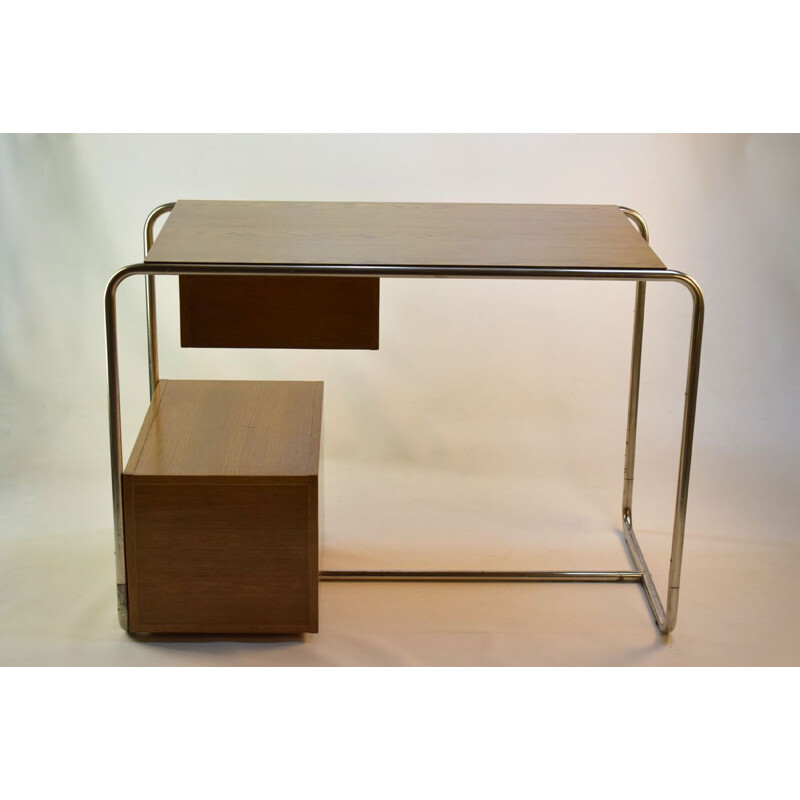 Vintage desk in oak and chromed steel by Thonet