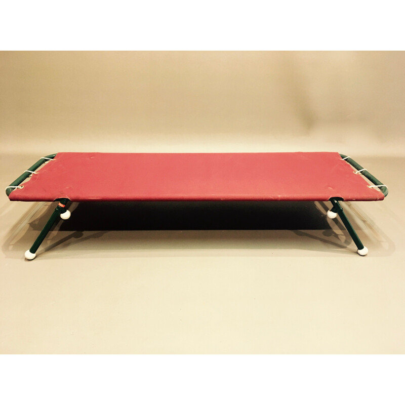 Set of 10 vintage folding beds in metal and red fabric 1950