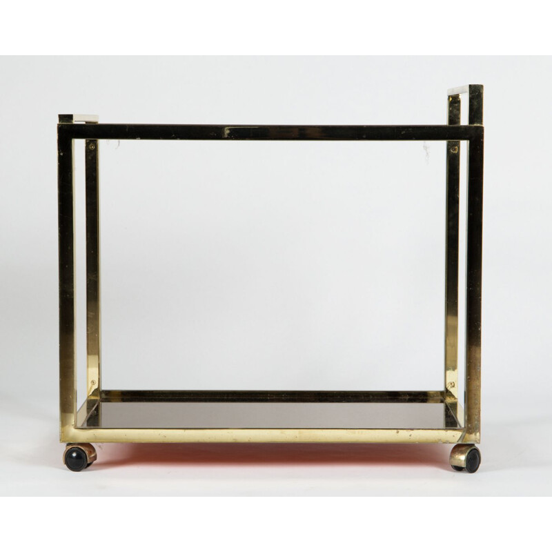 Vintage two-tiered trolley in gold-plating and glass 1980