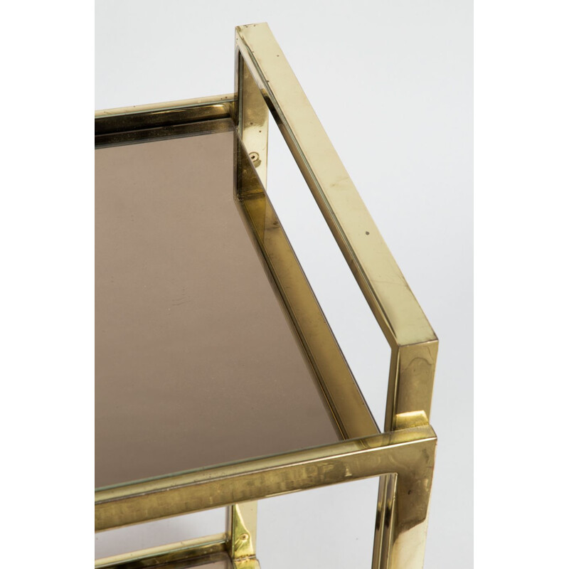 Vintage two-tiered trolley in gold-plating and glass 1980