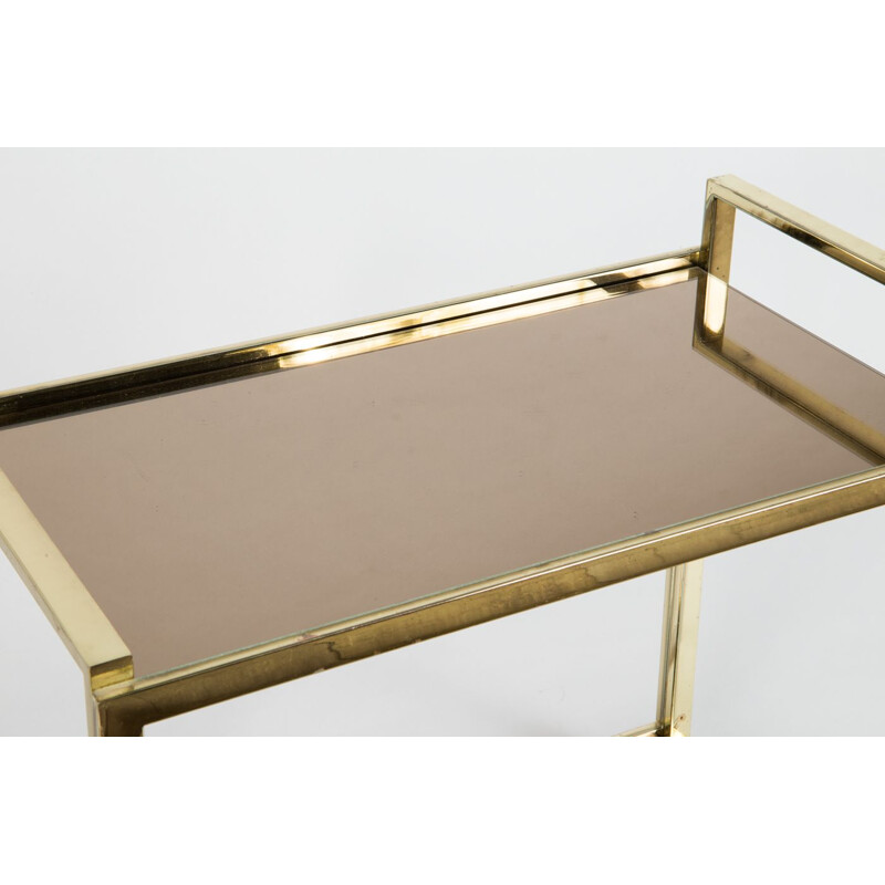 Vintage two-tiered trolley in gold-plating and glass 1980