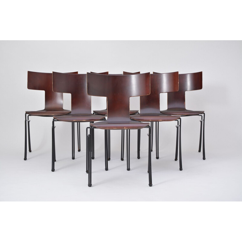 Set of 6 vintage Anziano chairs for Donghia in steel and beechwood 1980