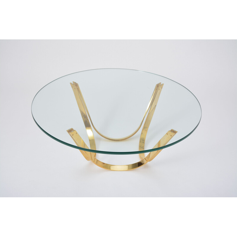 Table vintage pour Dunbar en verre et métal 1970