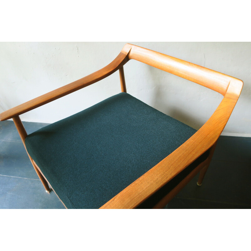 Vintage teak armchair in sea green fabric 1960