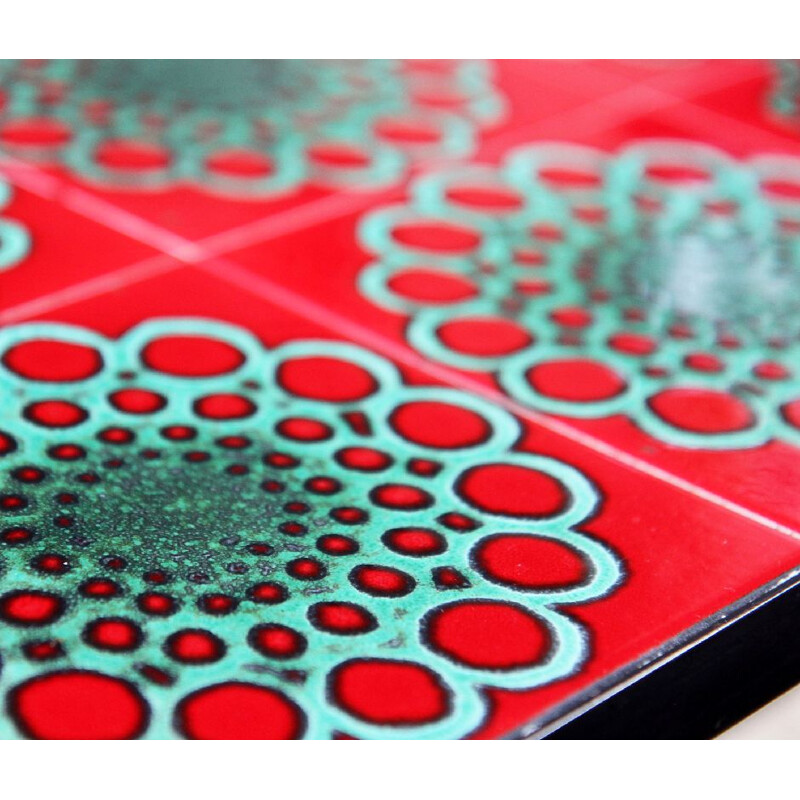 Vintage red and turquoise table in ceramic and metal 1960