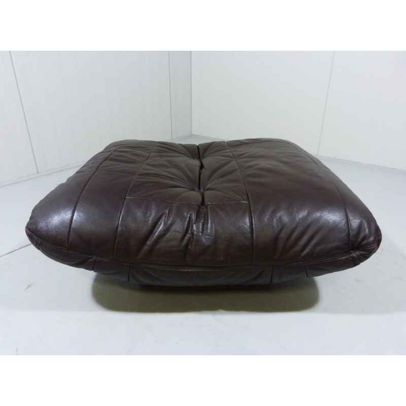 Lounge chair and its ottoman in dark brown leather and plastic, Michel DUCAROY - 1970s