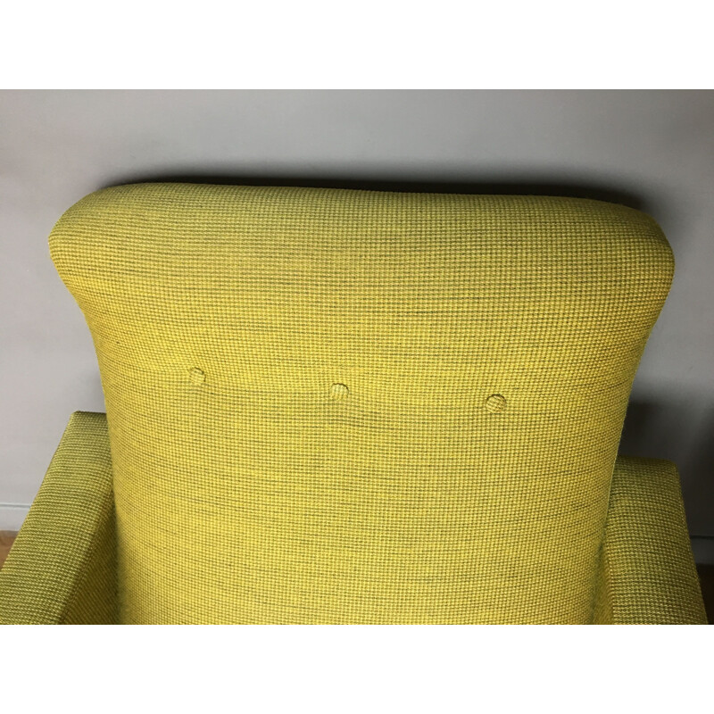 Pair of vintage armchairs for Steiner in yellow fabric and metal