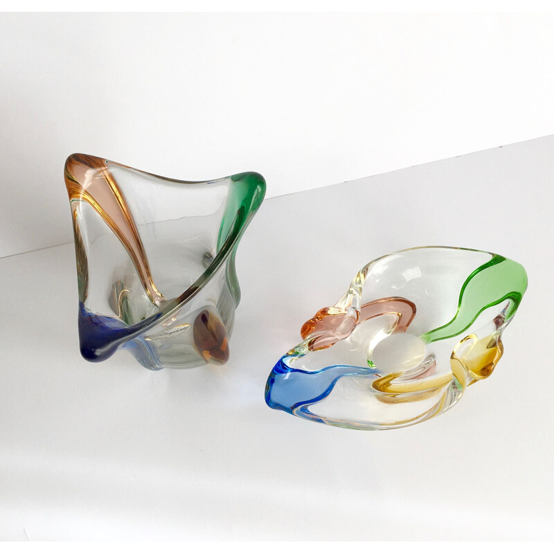 Set of vintage Rhapsody glass vase and bowl by František Zemek 1950
