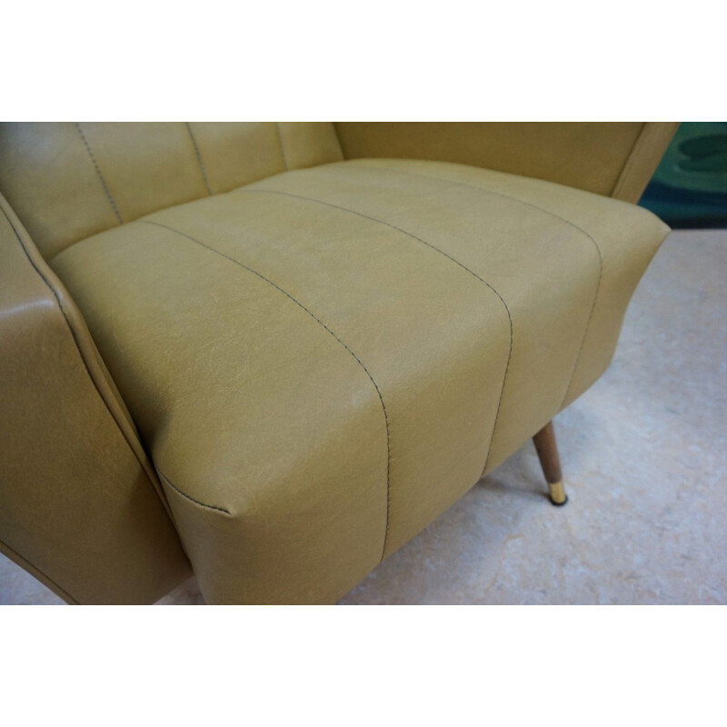 Set of 2 vintage italian club armchairs in yellow leatherette 1960