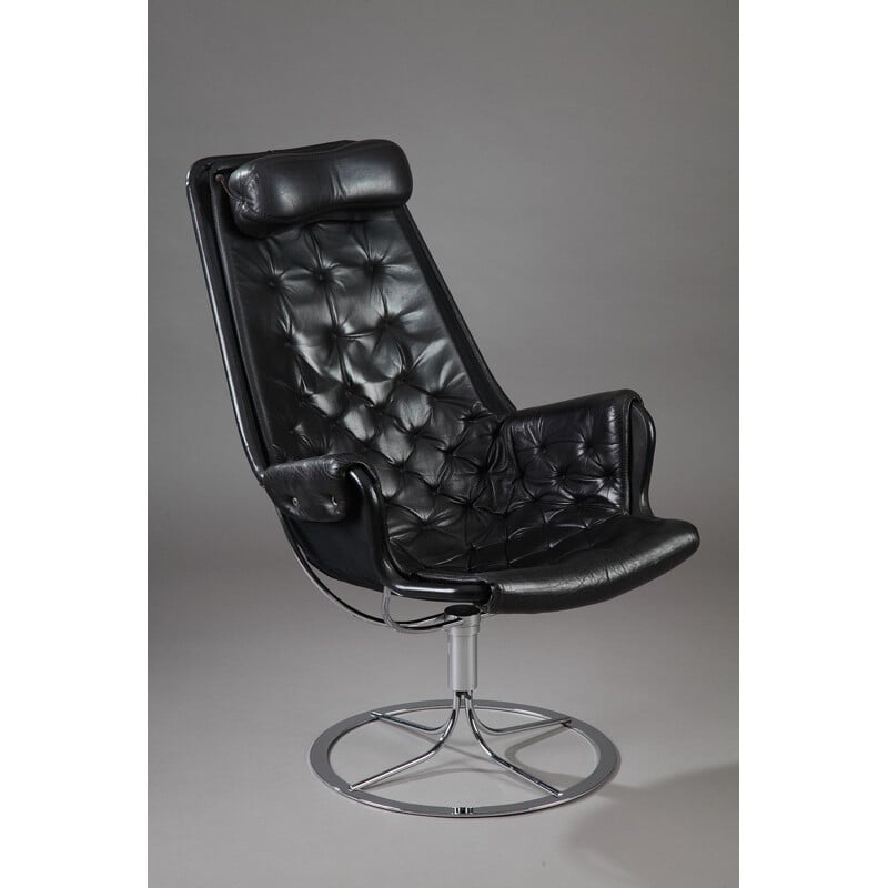 Vintage Jetson armchair for Dux in black leather and metal 1980