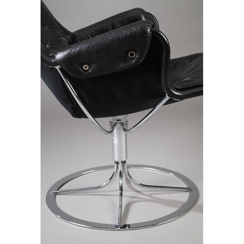 Vintage Jetson armchair for Dux in black leather and metal 1980