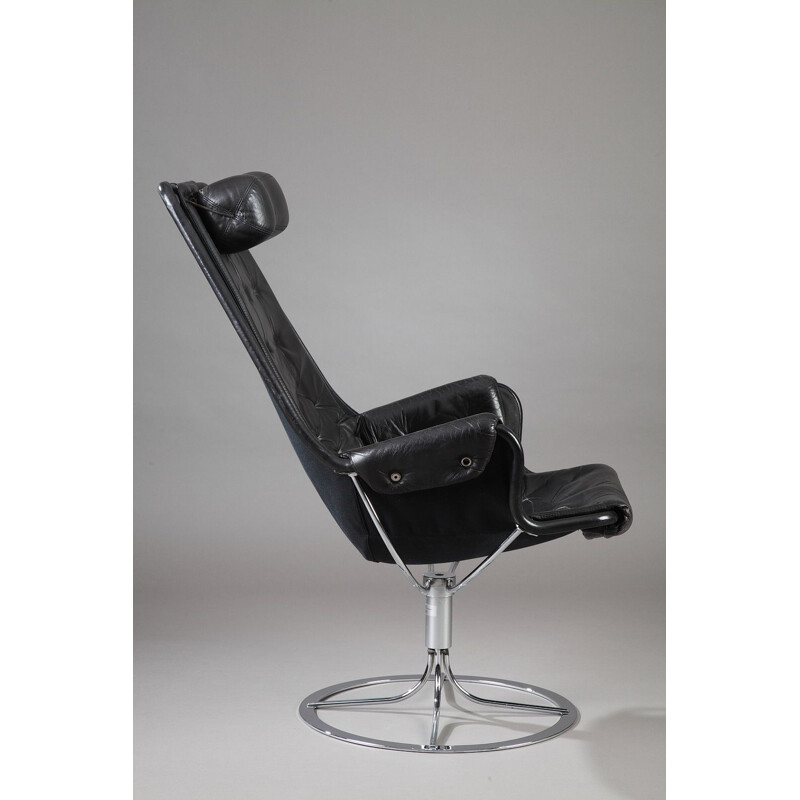 Vintage Jetson armchair for Dux in black leather and metal 1980