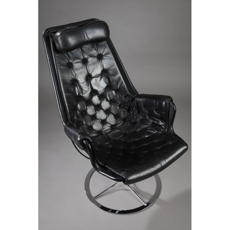 Vintage Jetson armchair for Dux in black leather and metal 1980