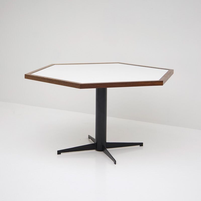 Vintage hexagonale table for Spectrum in wood and formica 1960