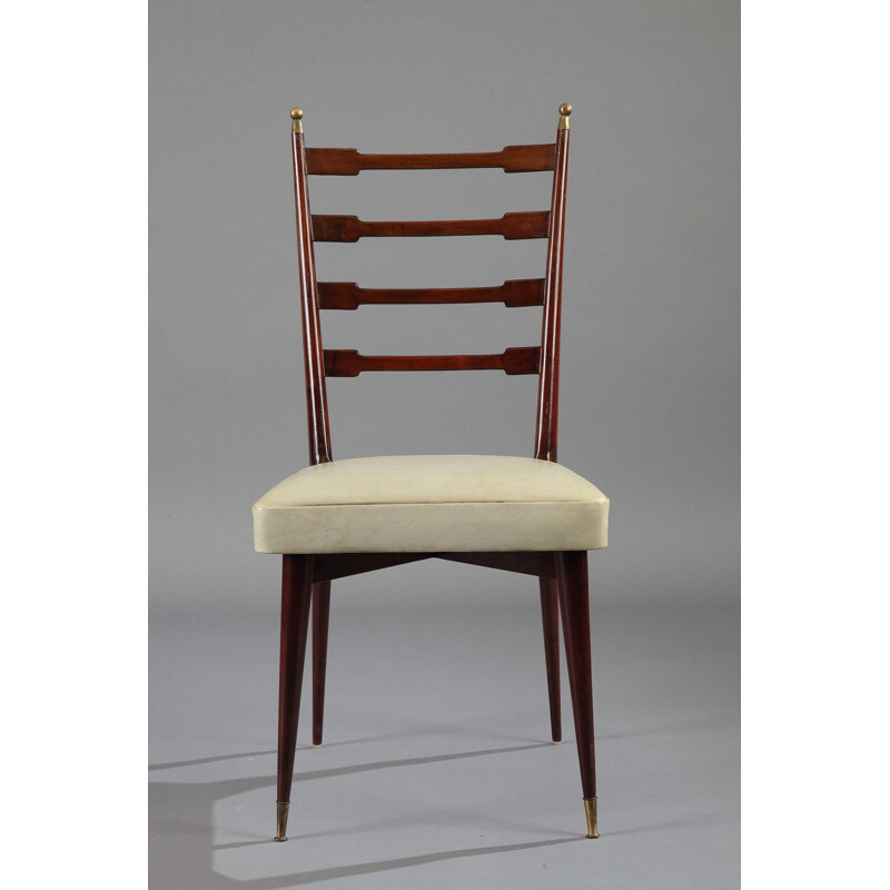 Ensemble vintage italien de 6 chaises et table en chêne et acajou 1960