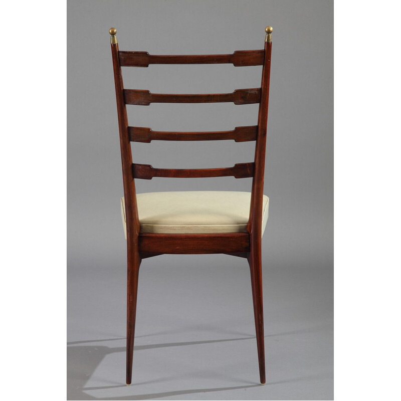 Ensemble vintage italien de 6 chaises et table en chêne et acajou 1960