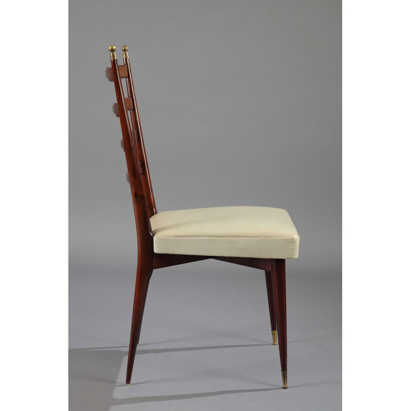 Ensemble vintage italien de 6 chaises et table en chêne et acajou 1960