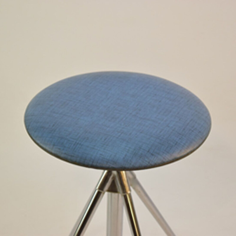 Vintage german rotary stool in blue leatherette and steel 1960