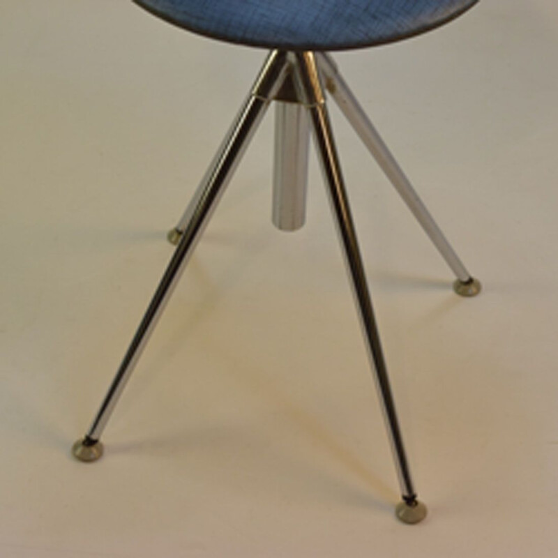 Vintage german rotary stool in blue leatherette and steel 1960