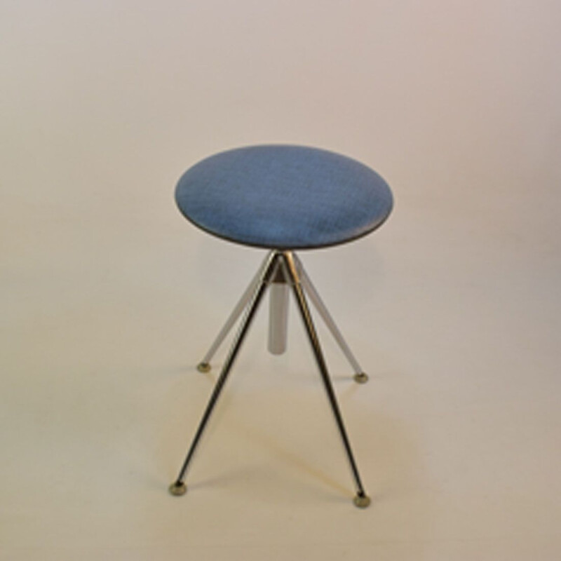 Vintage german rotary stool in blue leatherette and steel 1960