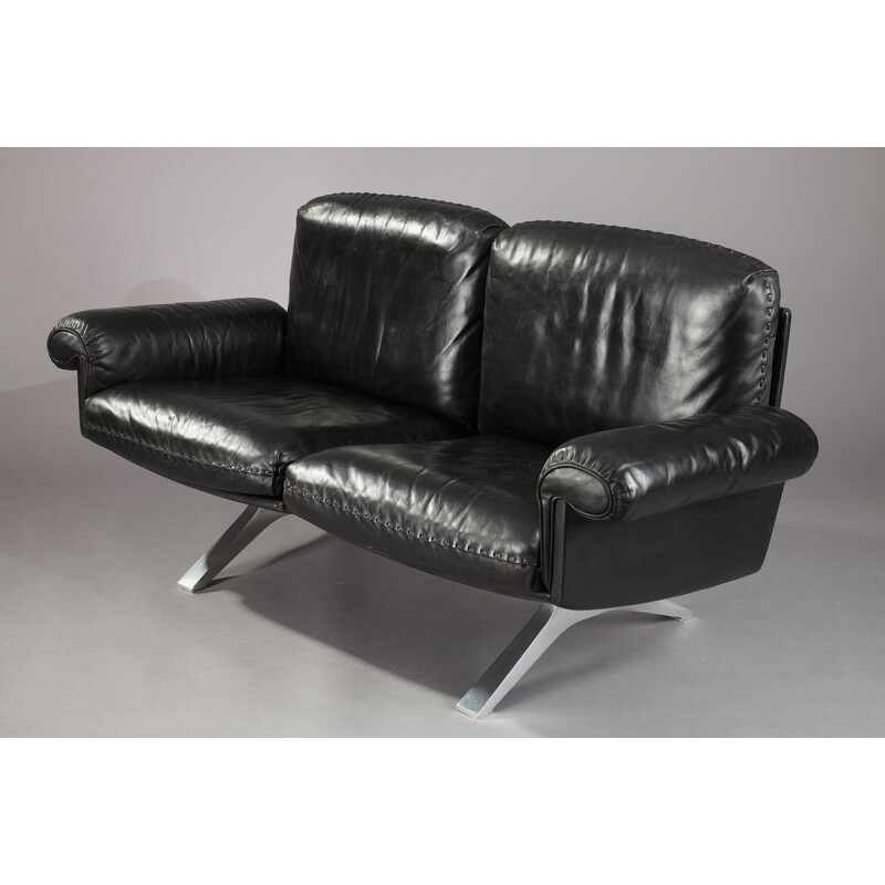Set of vintage living room DS31 model for De Sede in black leather